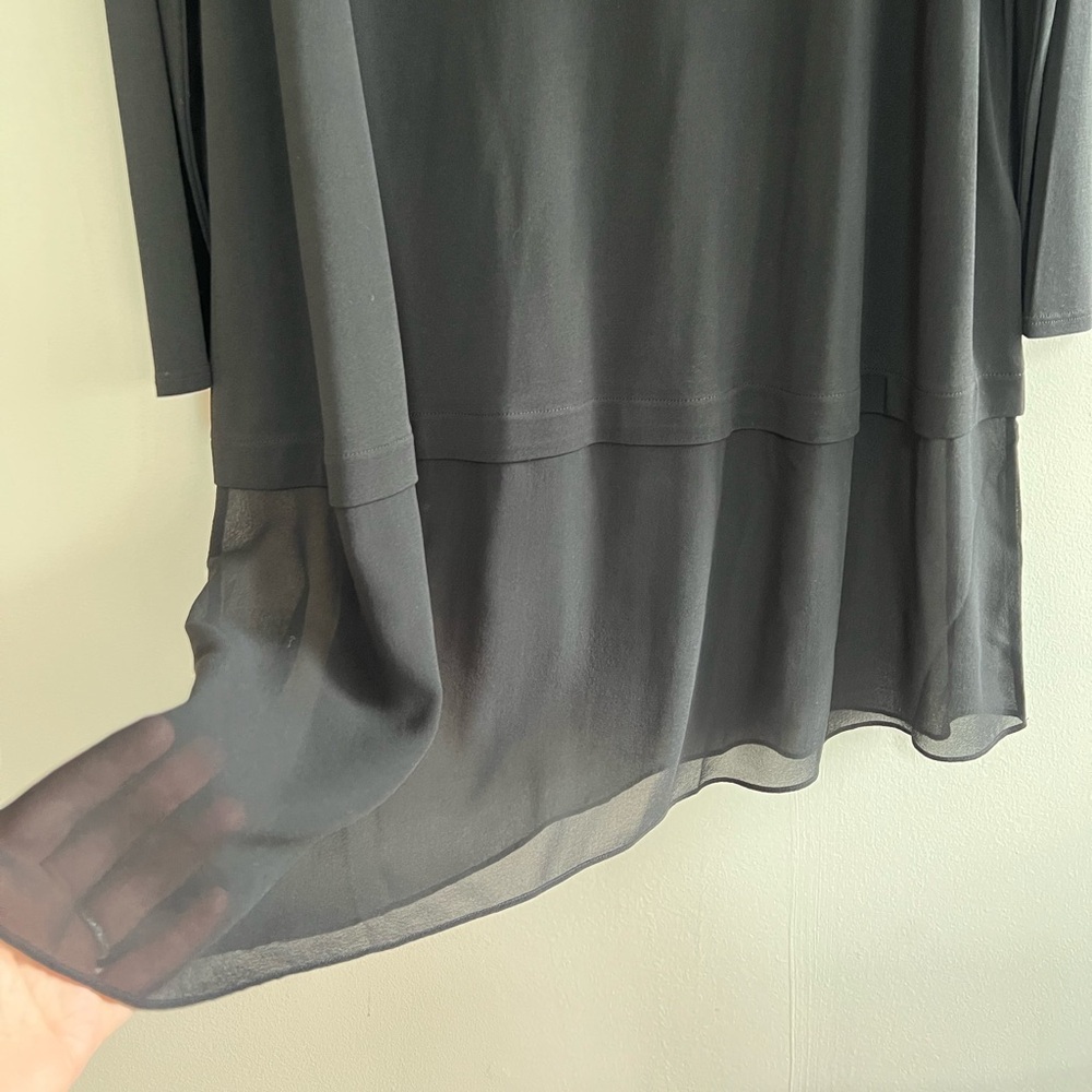 Eileen Fisher NWT Stretch Silk Jersey Bateau Neck Asymmetrical Tunic in Black, L - Picture 3 of 7
